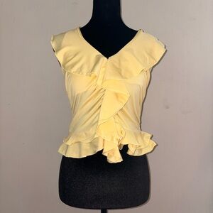 Sleeveless Yellow Ruffle Front Women's Top